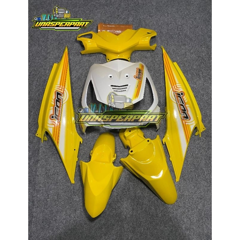 Cover full body halus beat karbu warna kuning mix putih plus striping icon