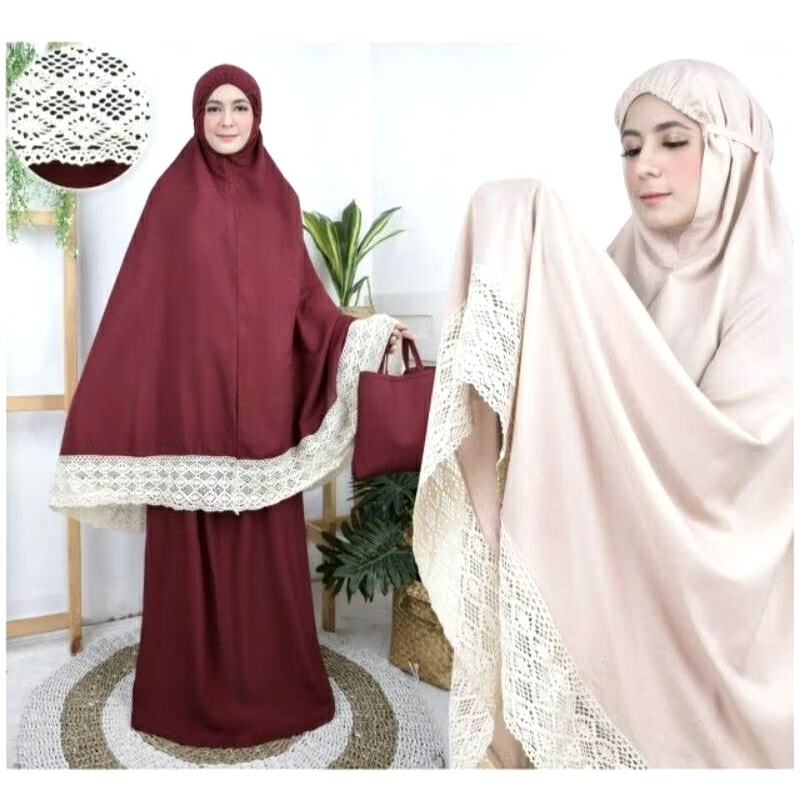 Mukena Rayon Polos/Mukena Rayon polos Premium/Mukena Rayon Polos Renda Rajut 12cm
