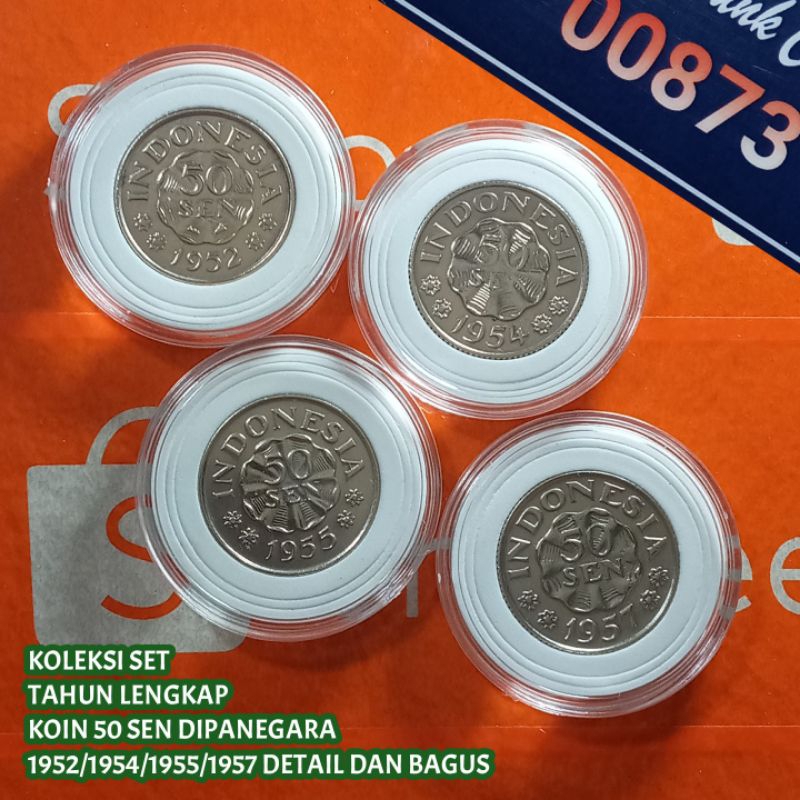 Uang Kuno Koin 50 Sen Dipanagara Set Tahun Lengkap 1952/1954/1955/1957 Detail Dan Bagus