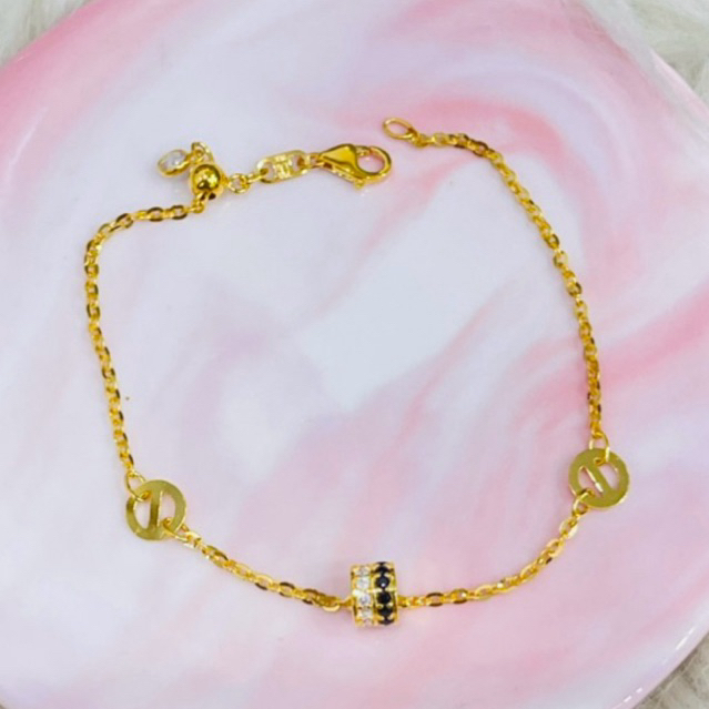 gelang serut fancy permata hitam putih simple elegant emas asli kadar 700