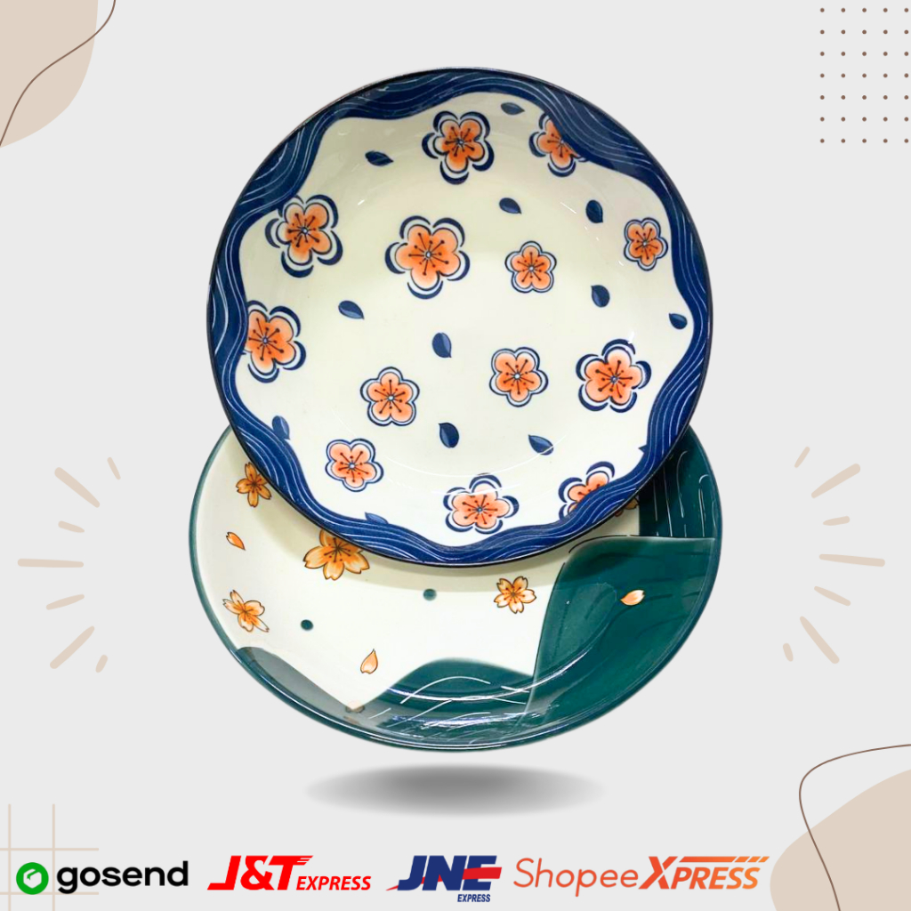 PIRING SAJI PASTA KERAMIK WARNA MOTIF BUNGA GLOSSY
