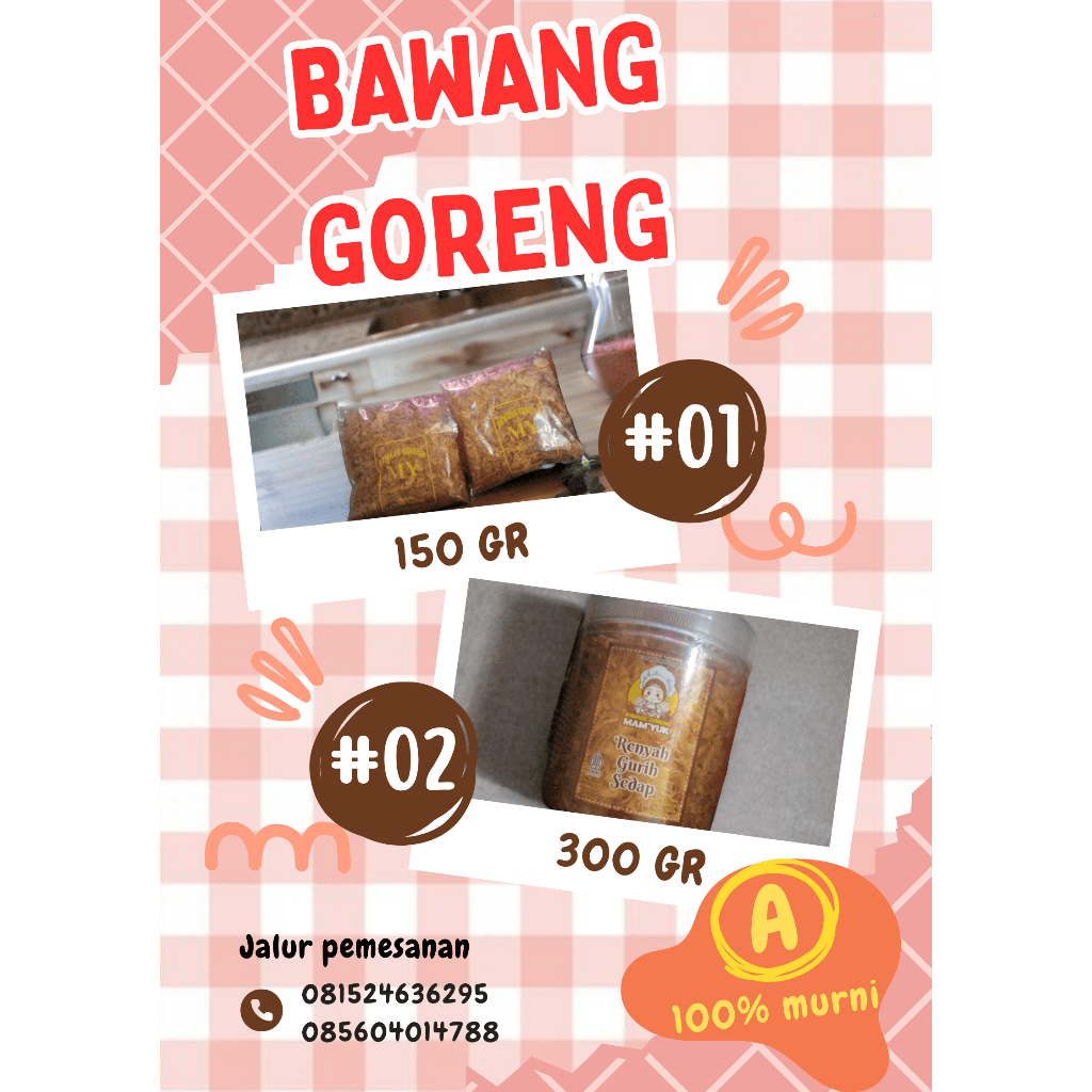 

Bawang Goreng 100% Murni dari Bawang Merah Probolinggo_Plastik 30gr