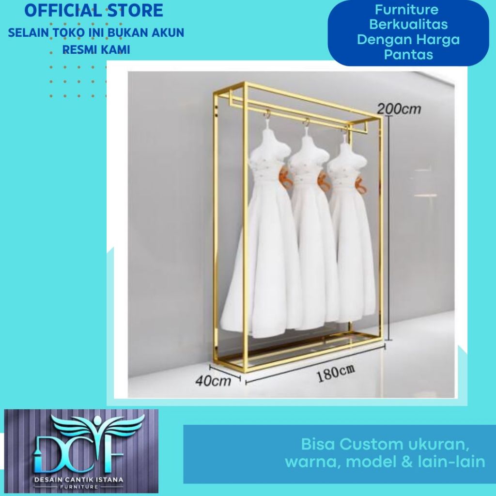 Rak Display Toko Pakaian Gaun Pengantin Warna Gold