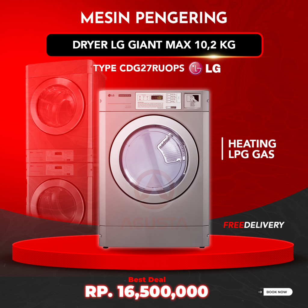 Mesin Pengering Pakaian LG Giant Max CDG27RUOPS Konversi Gas Kapasitas 10.2 Kg