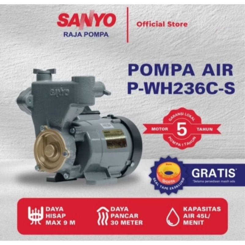 Pompa Air Sumur Dangkal Non Otomatis Sanyo PWH 236 C / Mesin Pompa Air Sumur Dangkal