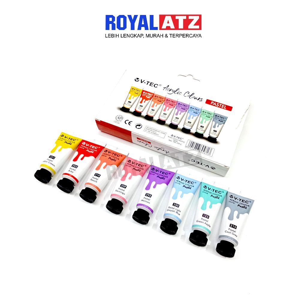

V-TEC Acrylic Colour Fluorescent, Pastel, Metallic Set Isi 8x22ml Cat Akrilik
