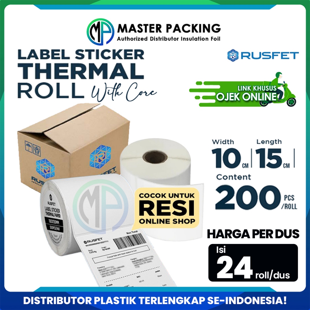 

Kertas Label Stiker Termal / Sticker Thermal Label 10cm x 15cm x 200pcs Printer Struk Rusfet - OJOL