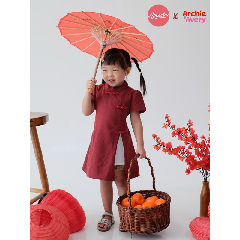 ATRACTIV X Archie Avery Cheongsam Anak Qibao Anak 1-8tahun Dress Imlek Anak Baju Imlek Anak Perempua