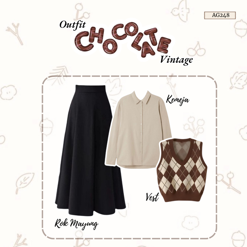 Inspirasi OOTD Vintage By Lilydresses Outfit Set korean Style 3in1 Setelan Wanita Kekinian | Kemeja 
