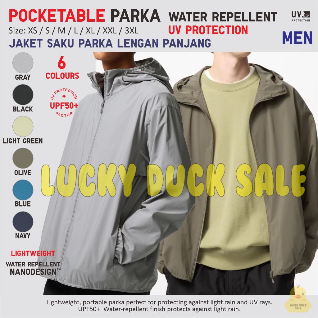 Men Pocketable Parka UV Protection Jaket Saku Hujan Relaxed Cut Pria UNIQLO
