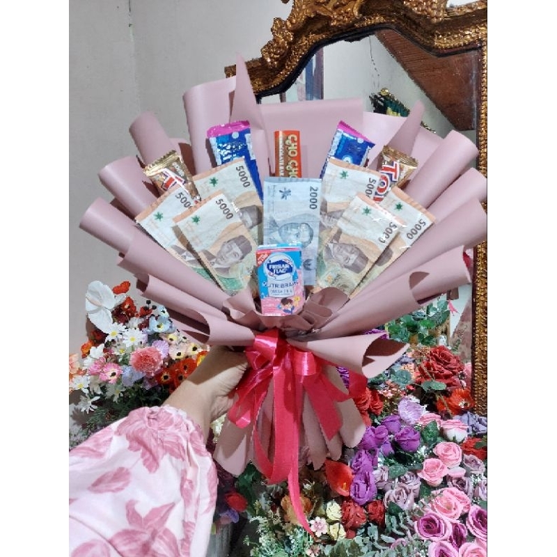 

buket uang mix snack
