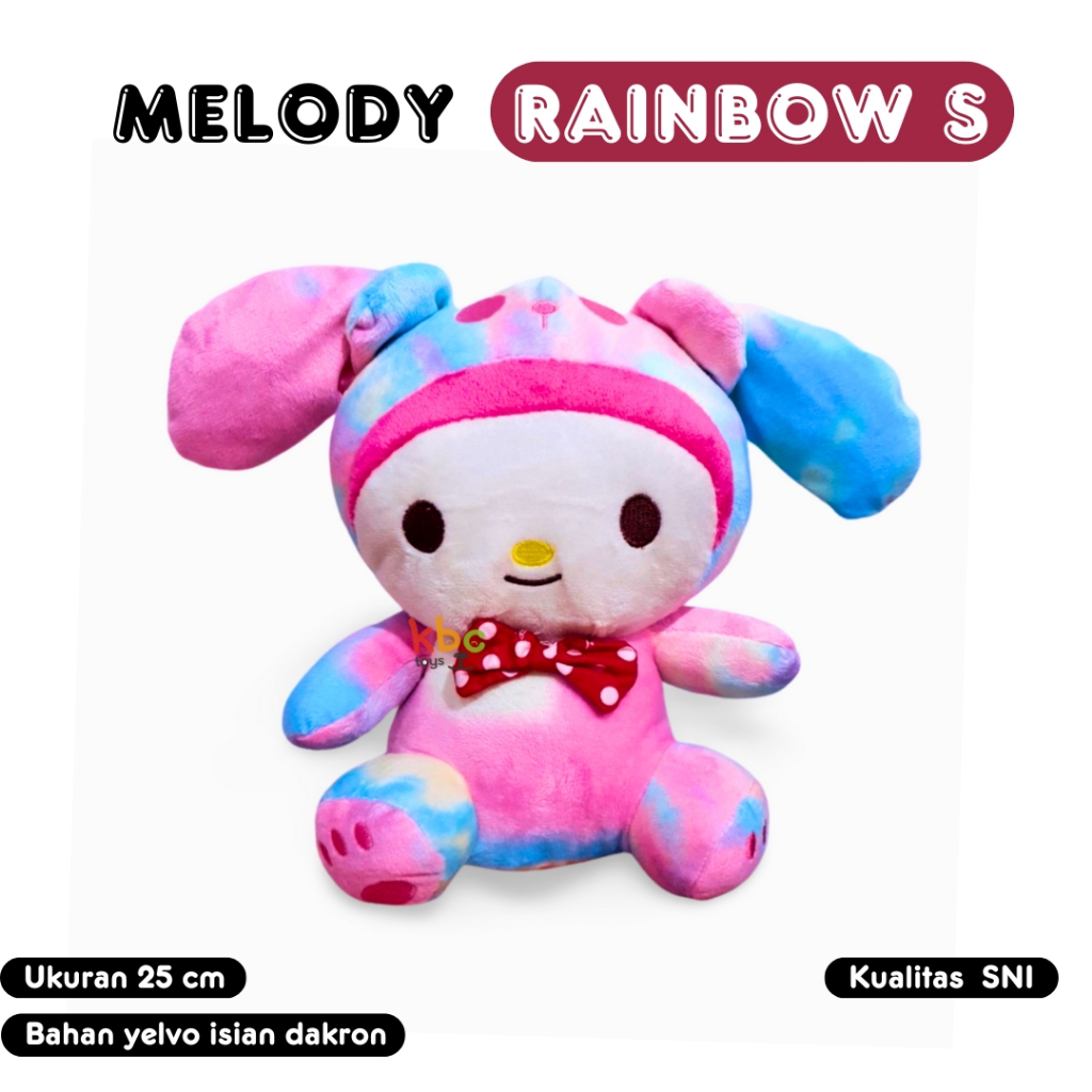 Boneka Kuromi Rainbow Ukuran 25 Cm Bahan Yelvo - Boneka Sanrio - Boneka Kecil SNI - Boneka Hadiah