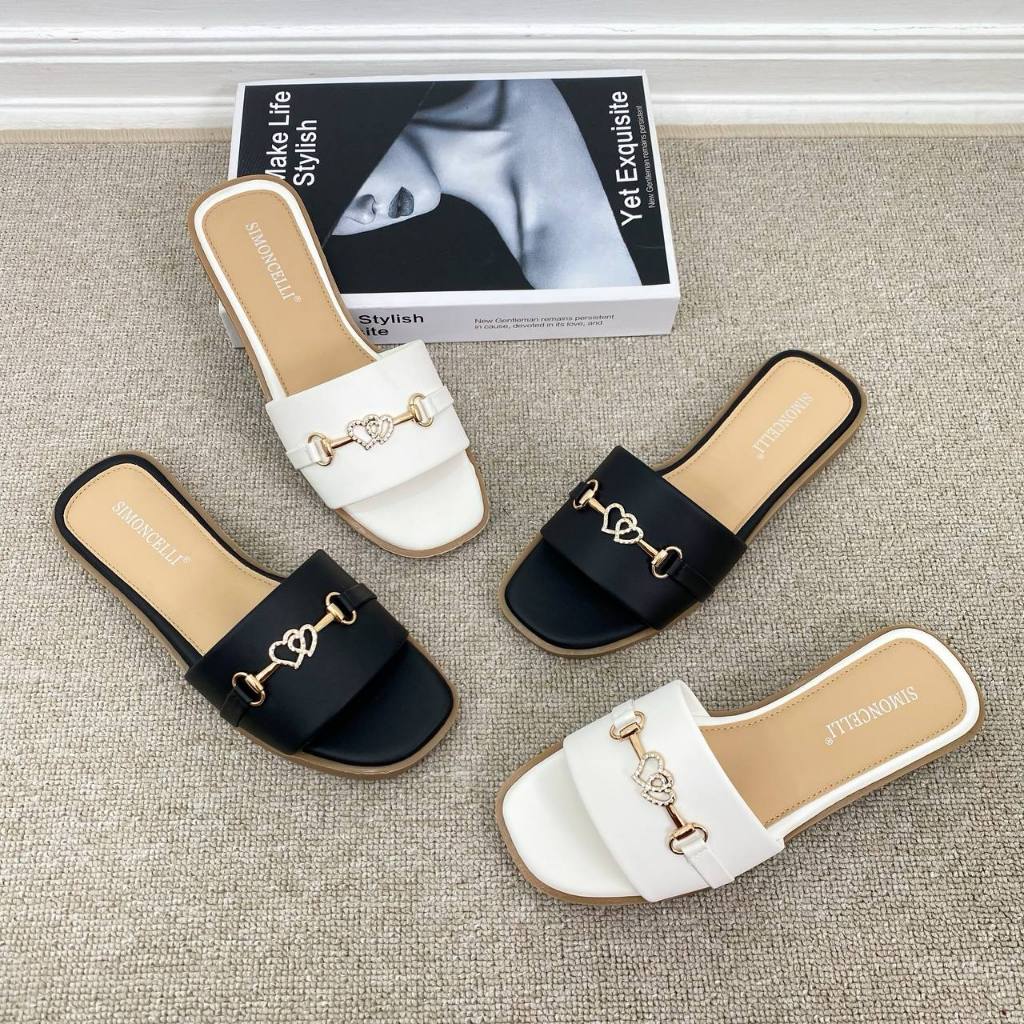 Simoncelli Sandal Flat Wanita Mutiara | Sandal Cewek | Sandal Kerja | Sendal Pesta | Sandal Korea Im