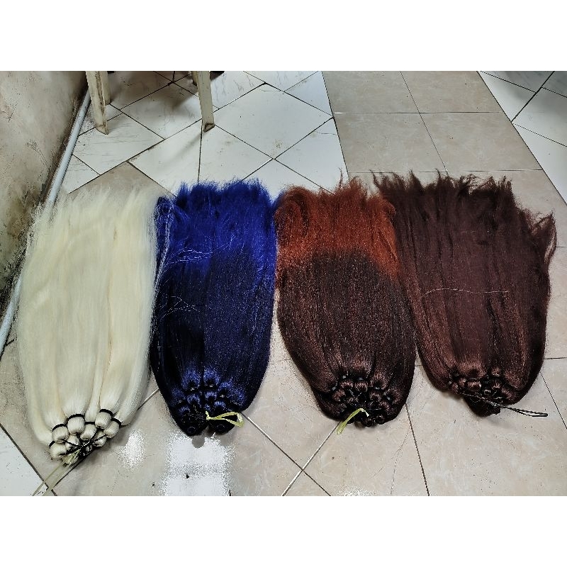 Rambut sambung cemara sintetis warna ombre ukuran 90cm berat-+80gram