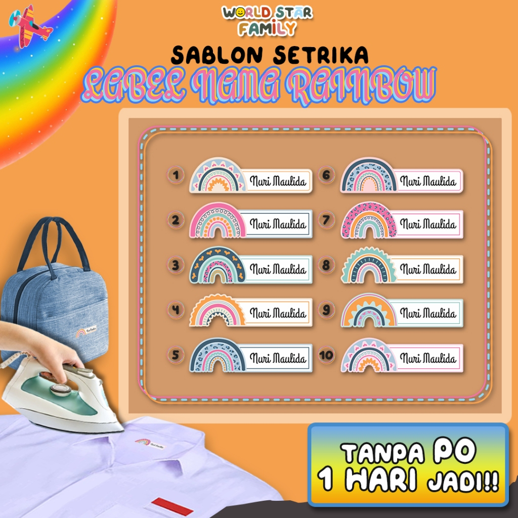

Wsf Stiker Baju RAINBOW custom stiker nama Seragam Sekolah Sticker Nama Label Printing Kain kaos Sablon Setrika GRATIS Custom Nama Stiker Label DTF Tinggal di setrika