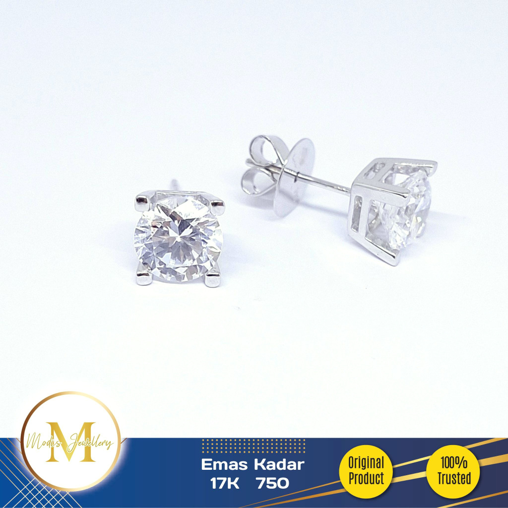 MODIS JEWELLERY - Anting Tusuk Swarovski Putih - Emas 17k 750