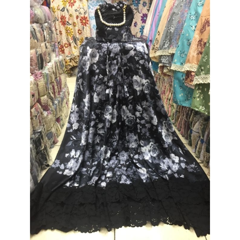 Mukena Armani Silk Motif Hitam / Mukena Dewasa Motif