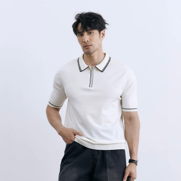 DERYN HALFZIP POLO SHIRT ( WHITE ) | BAJU POLO PRIA OLD MONEY STYLE ( PUTIH )