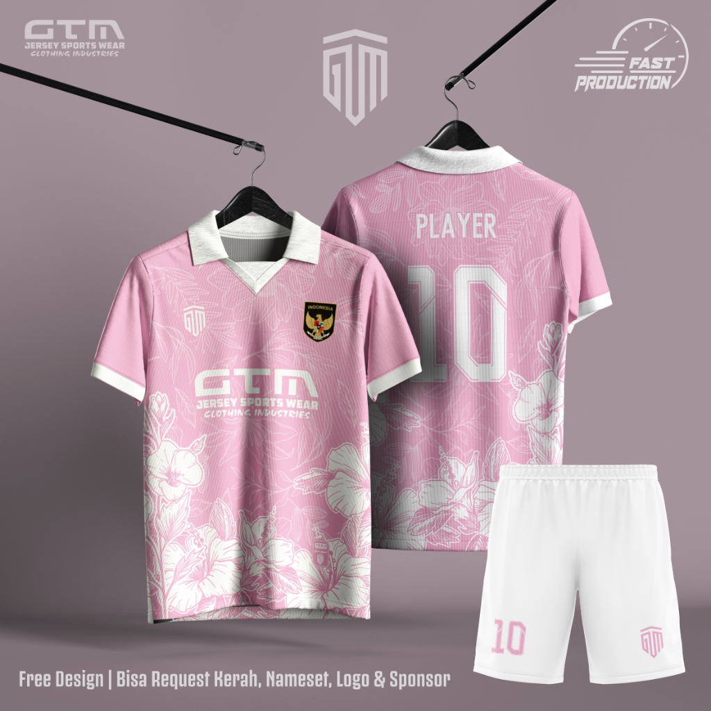 Jersey Bola Futsal Pink Putih Retro ~ Free Custom Design 0030