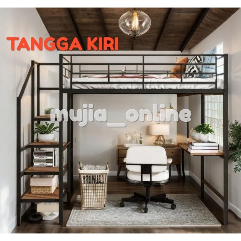 Ranjang Tingkat Besi Mezzanine Loft Bed Ruangan Costum Minimalis Mewah Murah