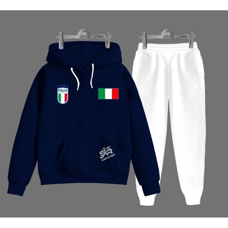 setelan hoodie anak motif timnas sepak bola Italia/usia 4-17 tahun