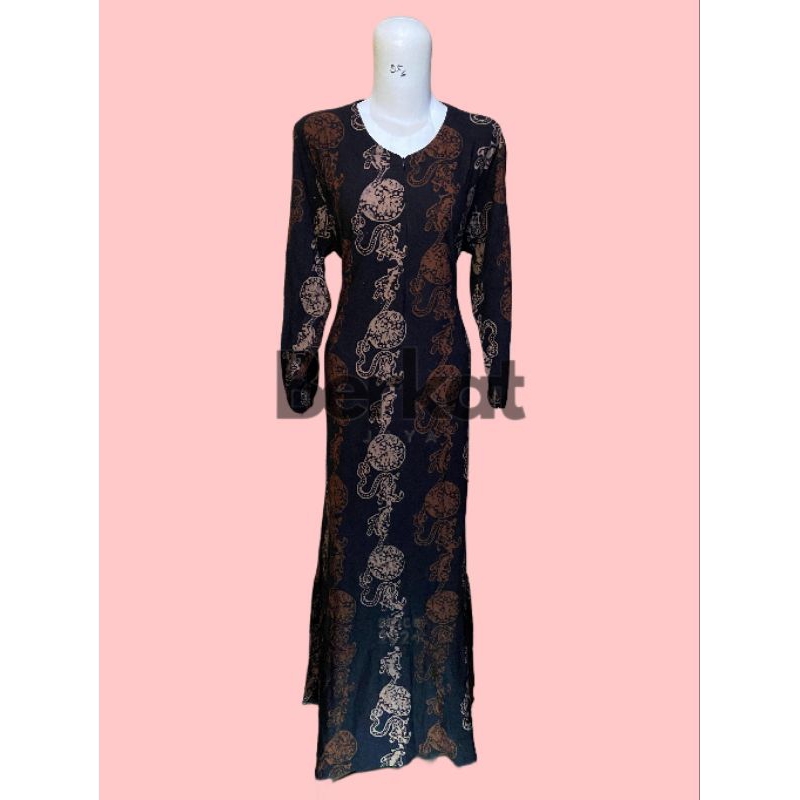 Gamis Batik Cap Long Dress Lengan Panjang Rempel Bahan Katun Batik Cap