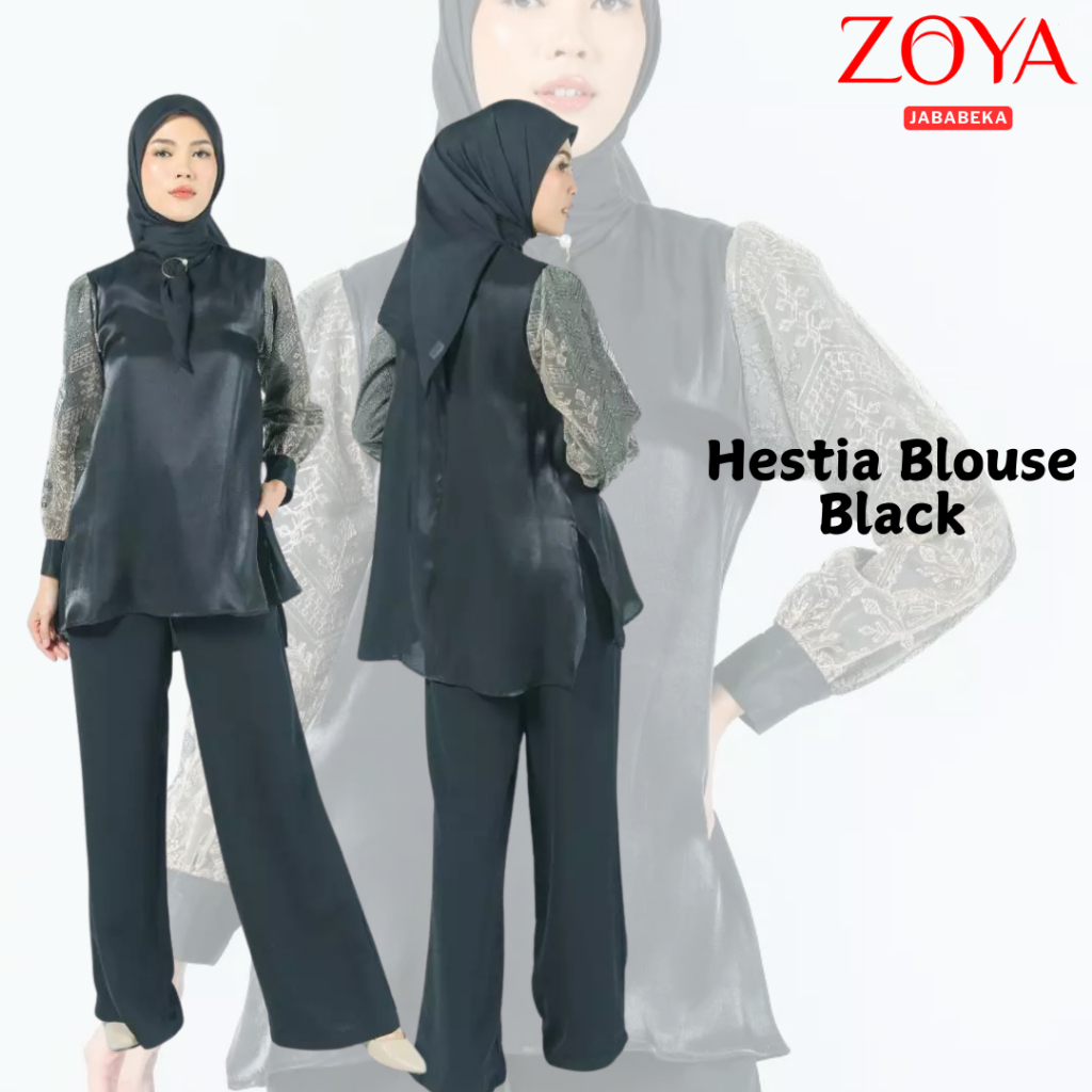 ZOYA Hestia Blouse Tunic Black - Baju Atasan Tunik Polos Muslim Wanita Wudhu Friendly Bahan Premium 