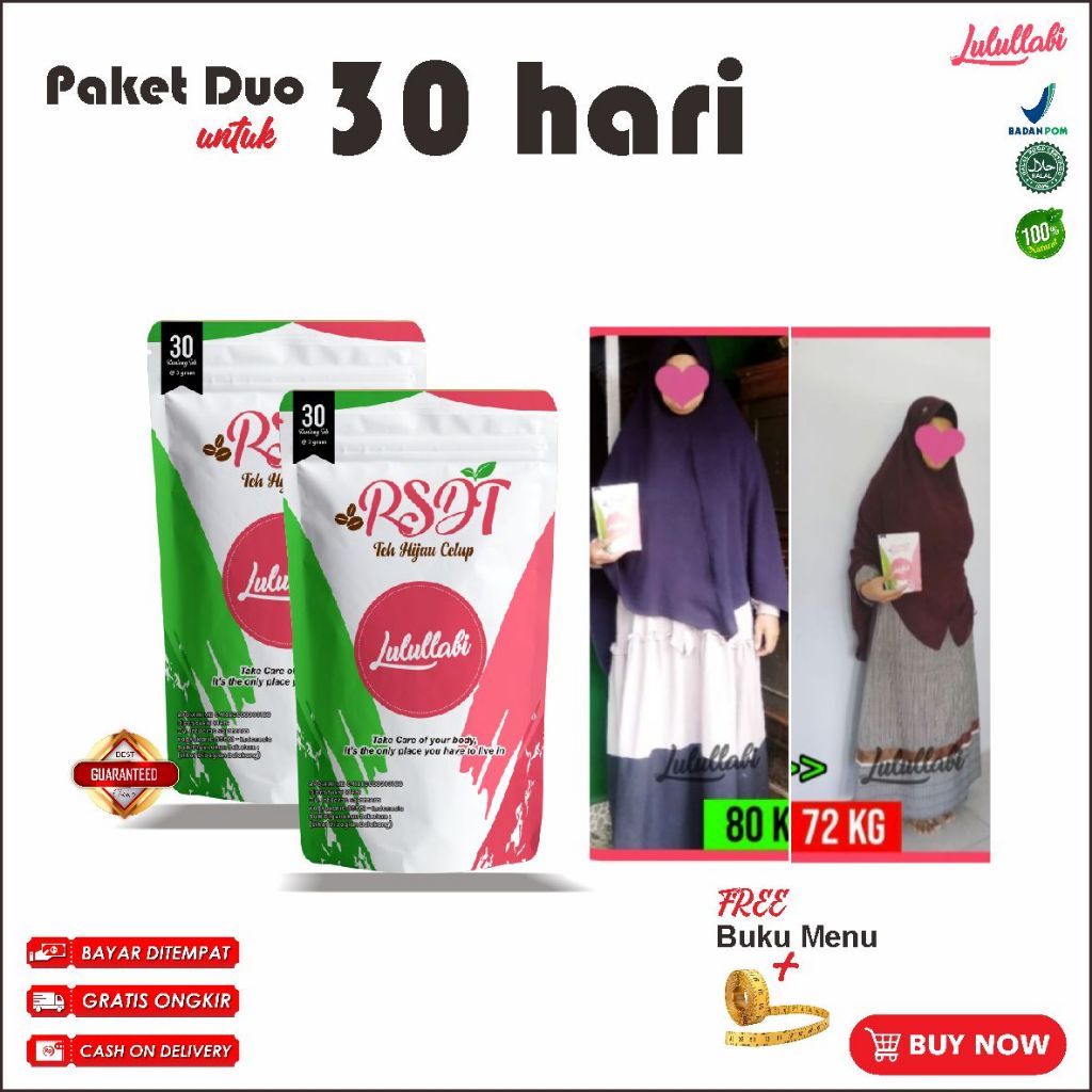 

Lulullabi BPOM - Teh Diet Detox - Minuman Teh Hijau Pelangsing | Halal & Original Paket 1 Bulan