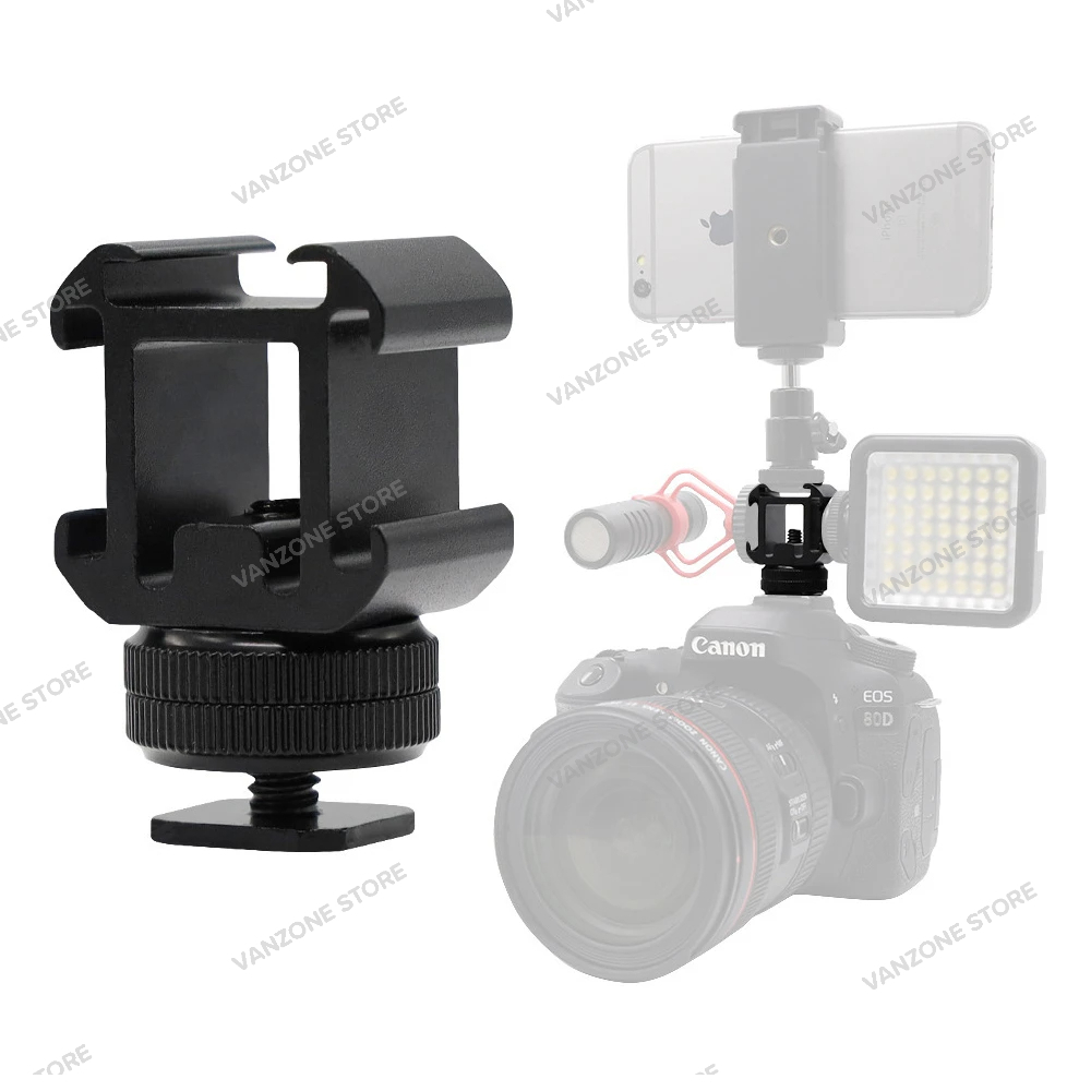 3 Cold Shoe Kamera DSLR Mount Adapter Hot Shoe Three Head Extend Port