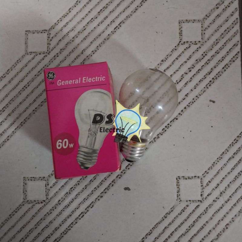 GE General Electric Lampu Bolam Bohlam Pijar 60W 60 Watt 220-240V Fitting E27