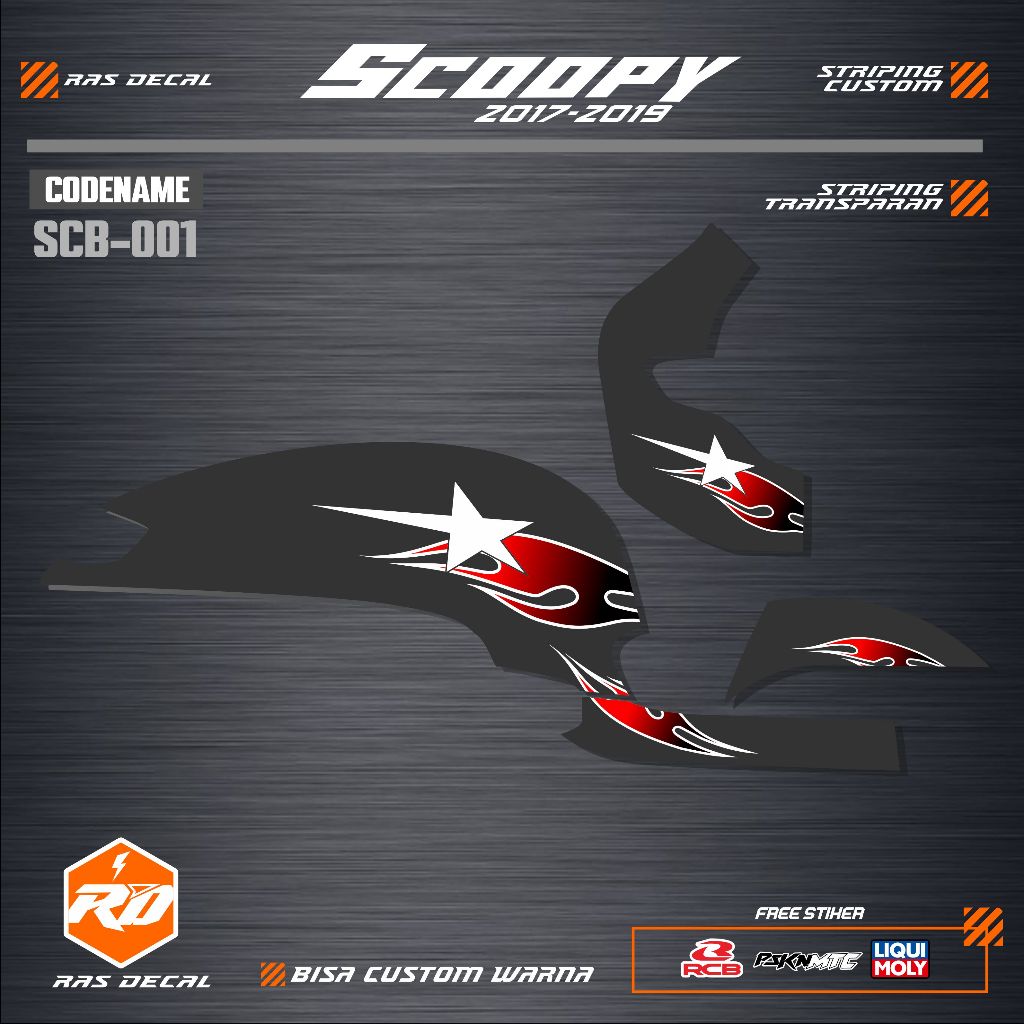 Stiker Striping Custom Scoopy Bintang Transparan / Striping Transparan BIntang Scoopy 2017-2009
