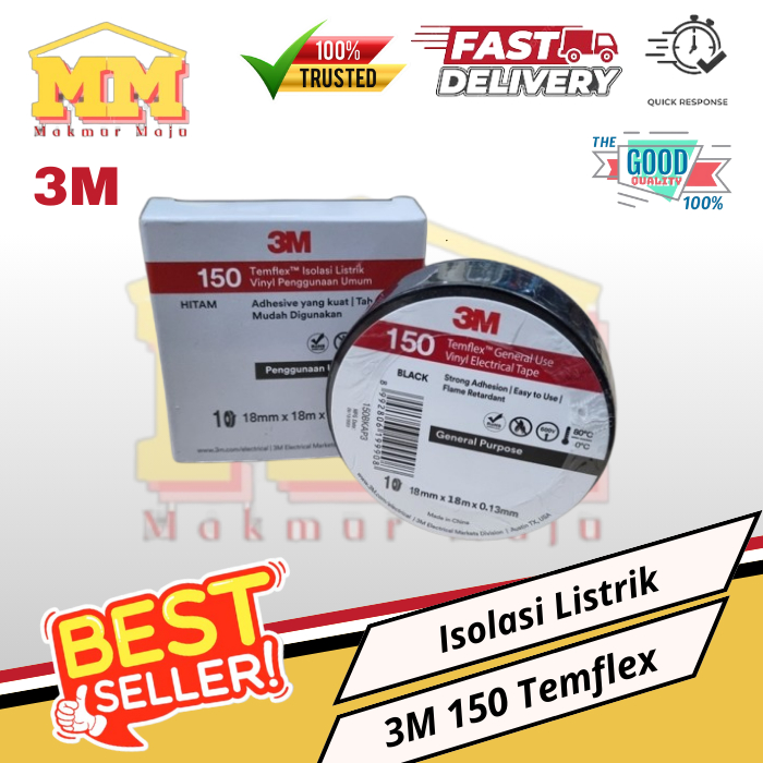 Isolasi Listrik Lakban Listrik Isolatif Listik Hitam 3M