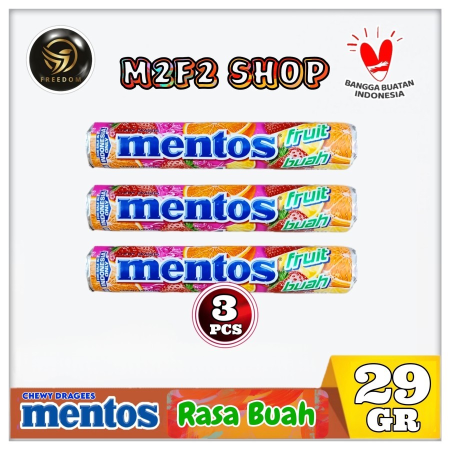 

Mentos FRUIT Chewy Dragees Candy Roll | Permen Kembang Gula Rasa Aneka Buah - 29 gr (Kemasan 3 Pcs)