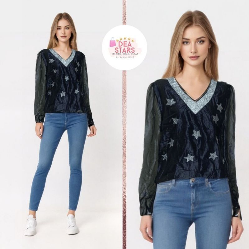 Atasan Wanita Korea Silky Sifon/Kain Silky Chiffon/Blouse K-Pop/Blus Hitam Lengan Panjang Wanita/Blu