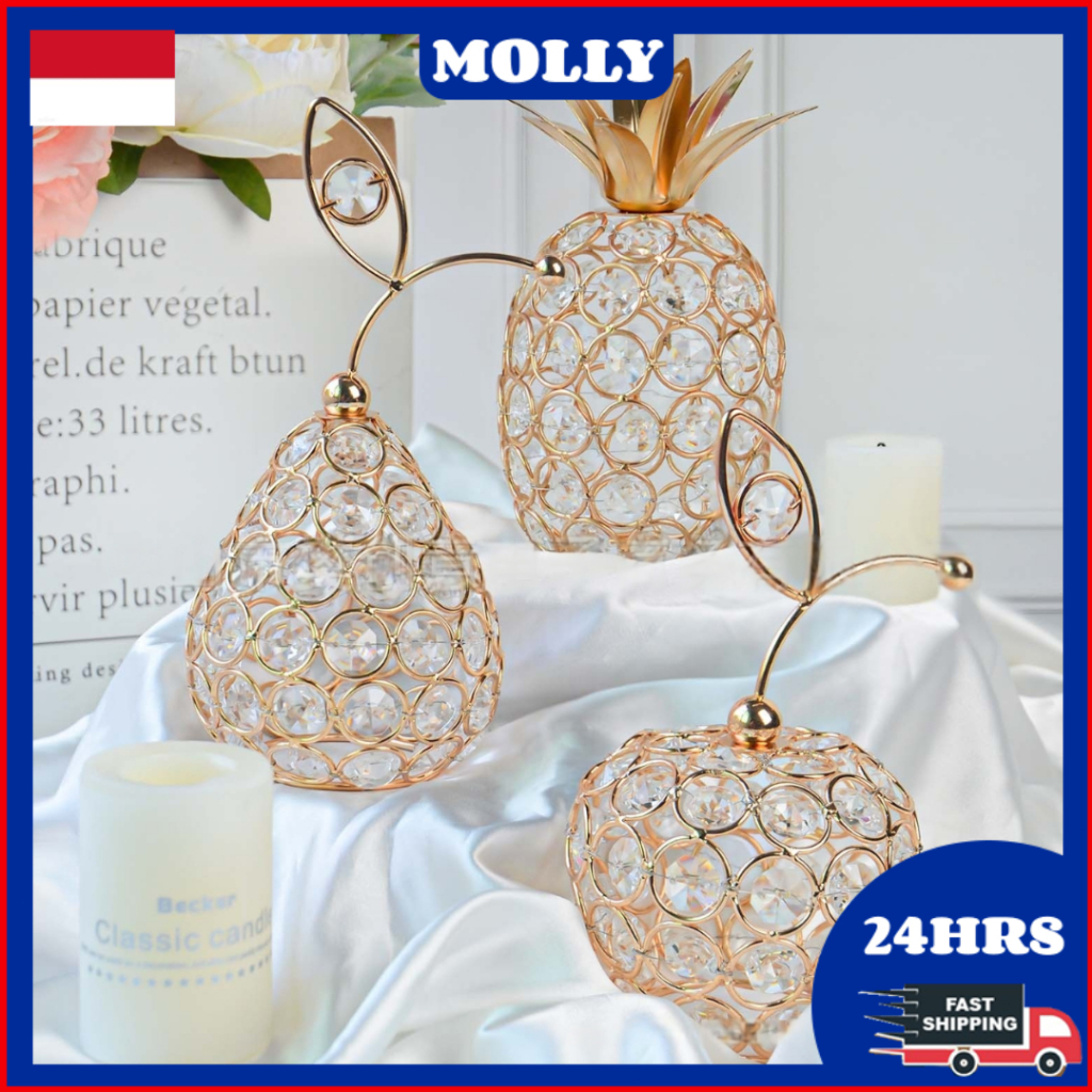 【Termurah-COD】Ornamen Hias Kristal Emas Perhiasan Kristal Pir / Nanas / Buah Perhiasan Kristal Dekor