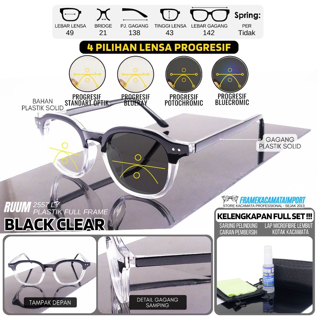 Kacamata Progresif Oval Unisex Plastik Solid Kualitas Optik