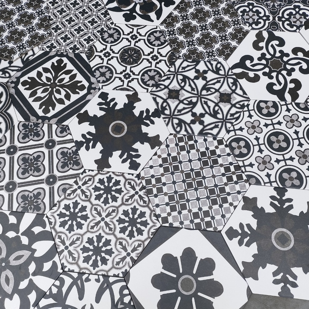 Keramik Dinding Roman Hexagonal Type GH348059 Motif D'santorini KW 1