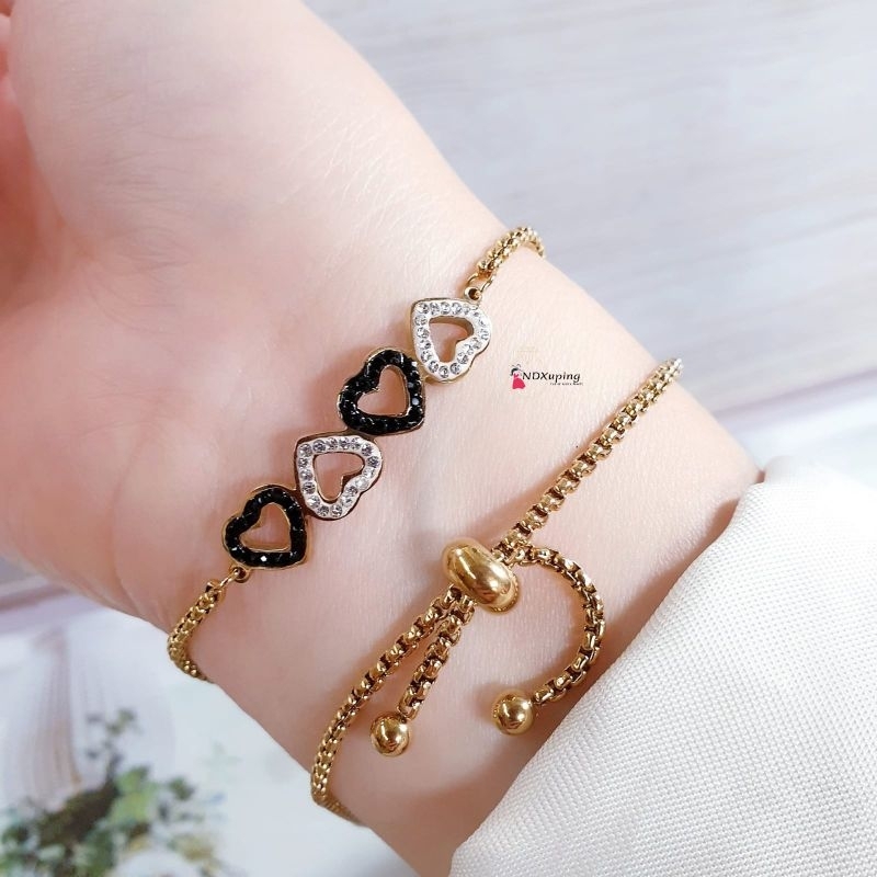 Gelang Tangan Serut Love Polos Maata Putih Titanium Gold Perhiasan Cantik Dan Simple N07012505