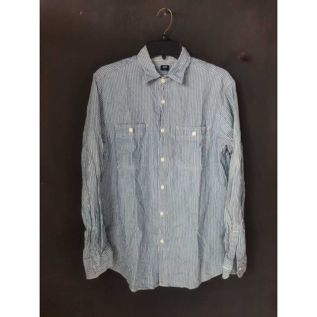 KEMEJA KATUN WORKSHIRT UNIQLO SALUR