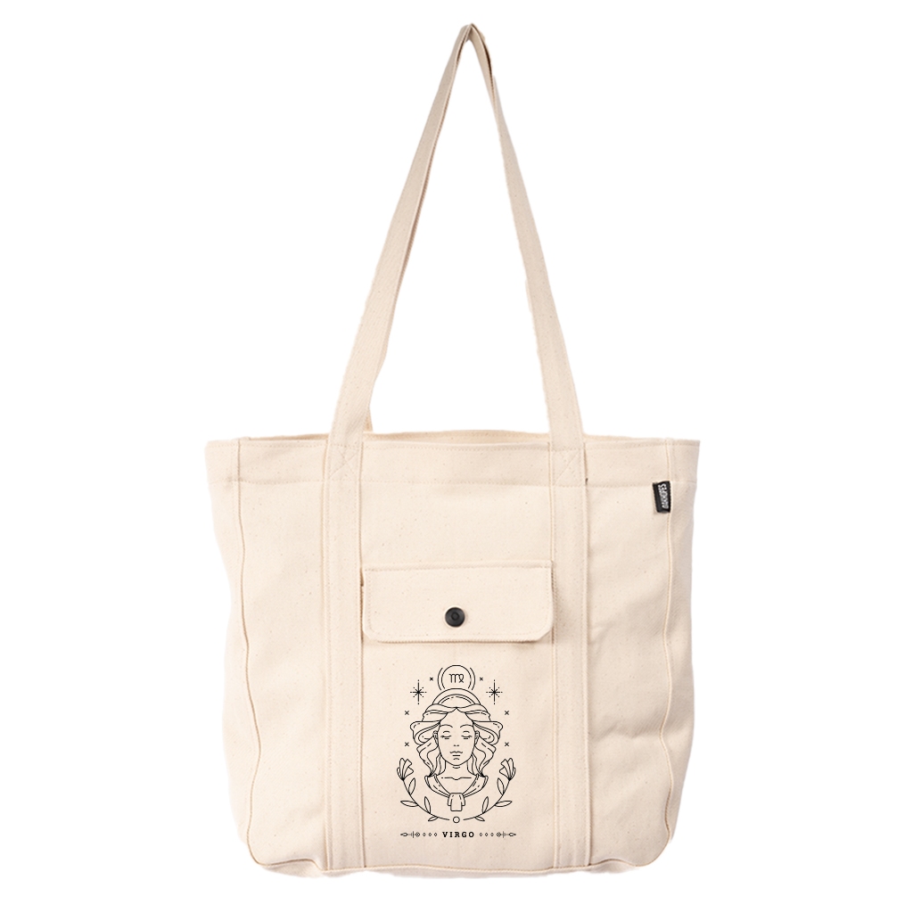 Oakhopes - Tas Tote Bag Kanvas Cream - Totebag Resleting Pria Wanita - Xeva Bag Zodiac Series