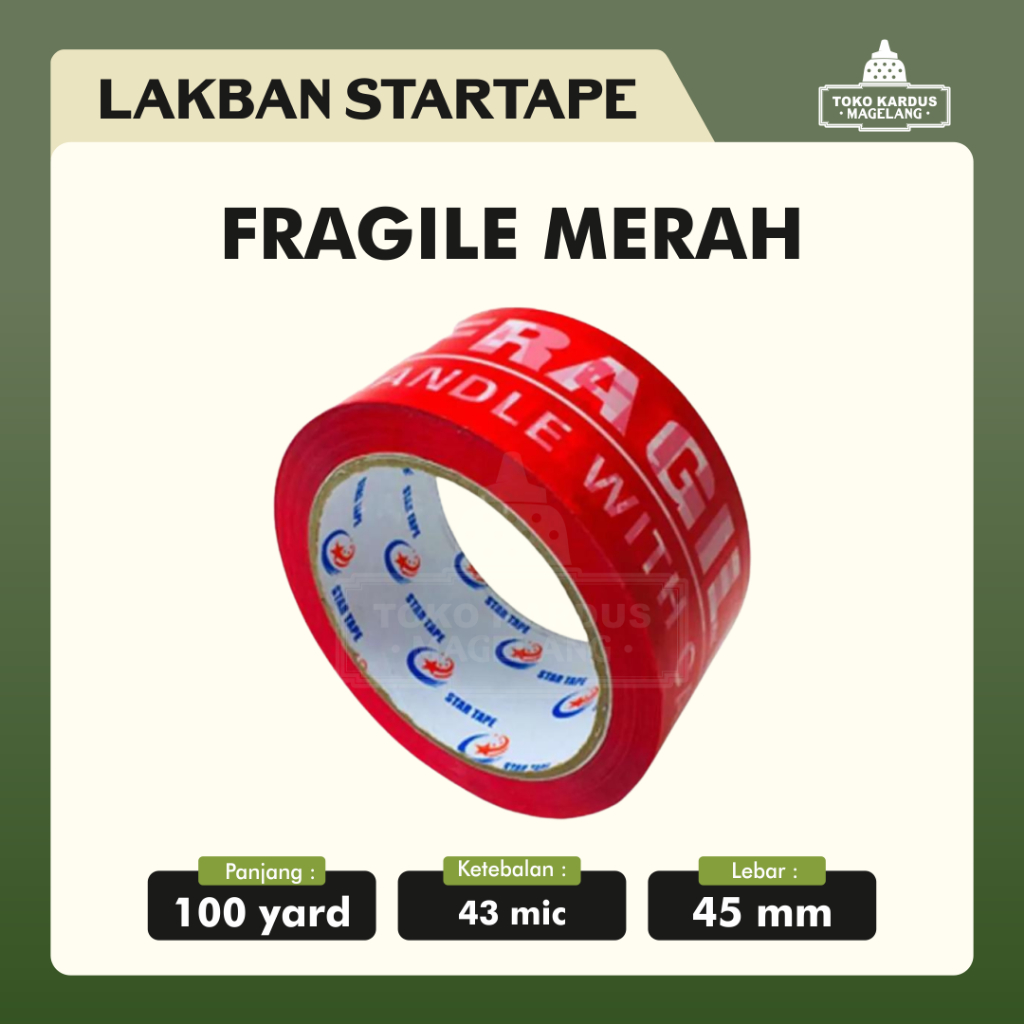 

LAKBAN FRAGILE MERAH 2 INCH 100 YARD JANGAN DIBANTING 48 45 MM 2" 100Y