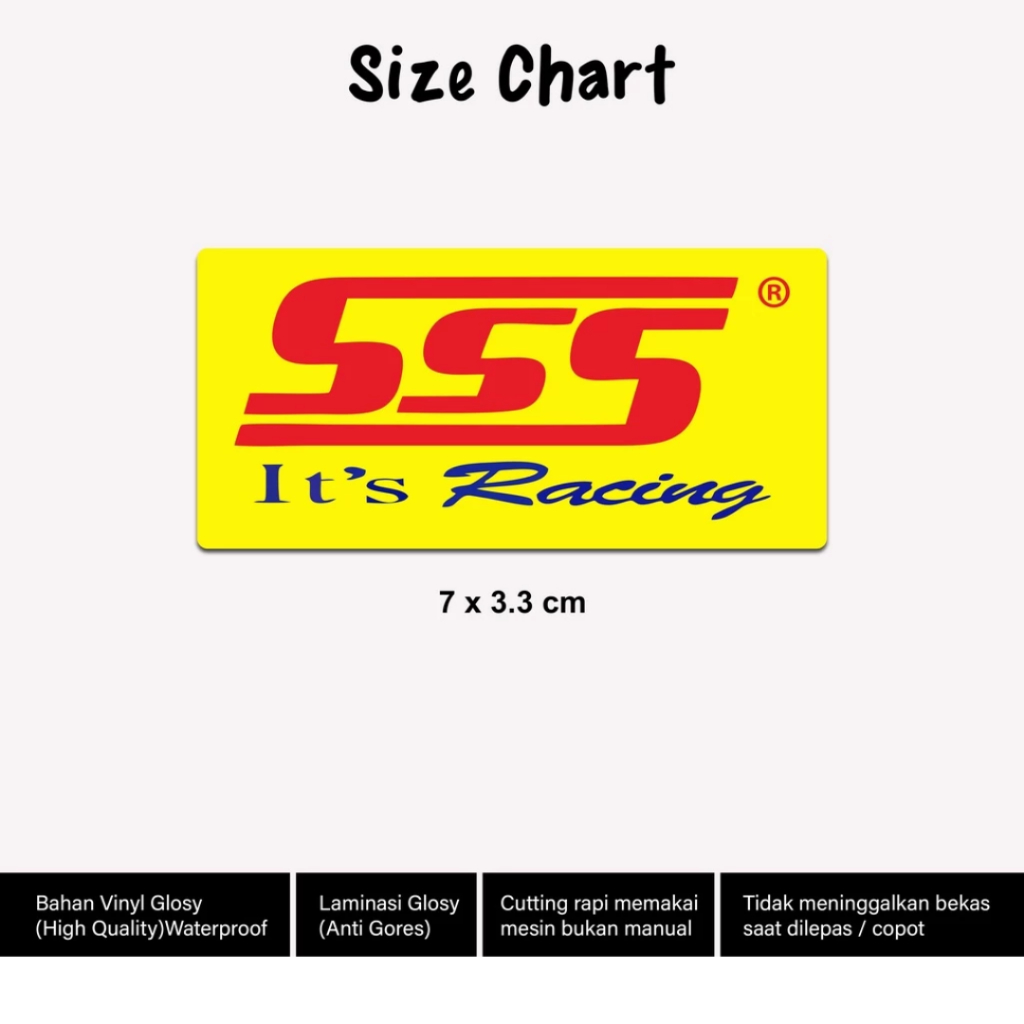

Stiker SSS Racing Laminasi Glossy Tahan Air 7 cm Sticker Motor Satuan