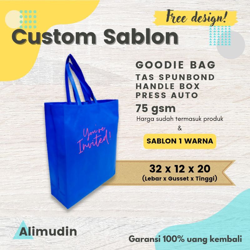 

Goodie Bag 32 x 12 x 20 Tas Spunbond Handle Box Press Auto Custom Sablon