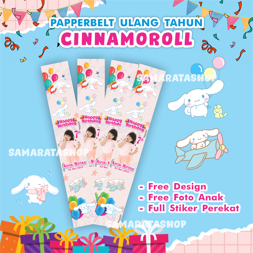 

Paper Belt Cinamonroll Stiker Belt Kotak Nasi Ulang Tahun Tema Cinamonroll