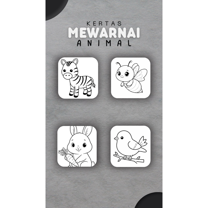 Kertas Mewarnai Animal 20 lembar mewarnai anak sd/paud