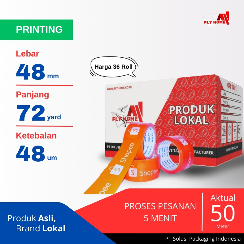 

FLYHOME Lakban online shop 72yard 1/2 dus tk oren 36 roll 48mm x 72yard ECO