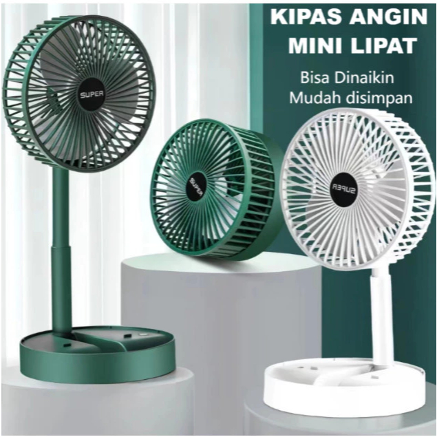 Kipas lipat meja putar 180 derajat dengan tiga kecepatan dan pengisian USB, desain ringkas warna hij