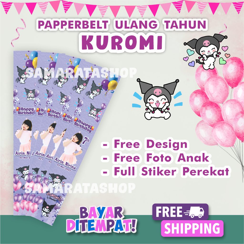 

Paper Belt Kuromi Stiker Belt Kotak Nasi Ulang Tahun Tema Kuromi