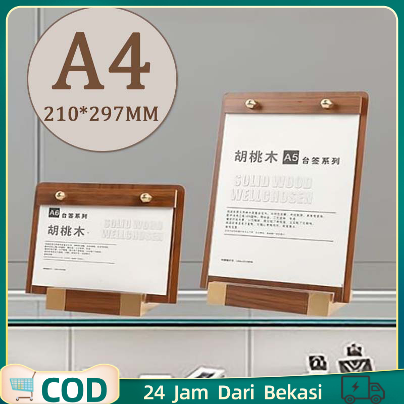 

A4 Wood Sign Holder Menu Holder Kayu Display Menu Standing Menu Stand With Base