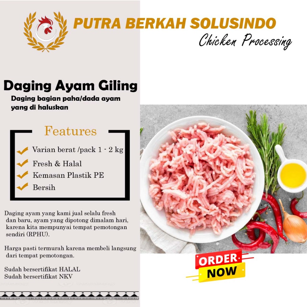 

Daging ayam giling ( daging bagian dada & paha yang di haluskan ) Beku